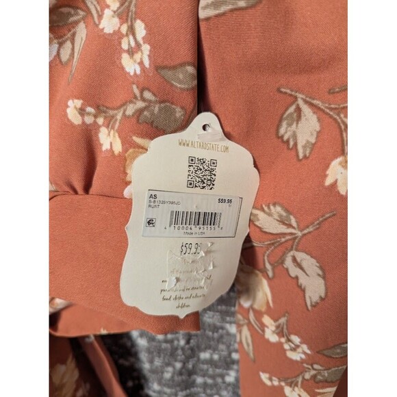 NWT Altar'd State Floral Long Sleeve Crop Top Tie in‎ Back Blouse Women's Medium - Picture 8 of 10